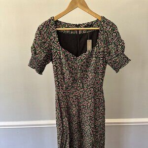 J.Crew Pink Green Floral Smocked Sleeve Midi Dress